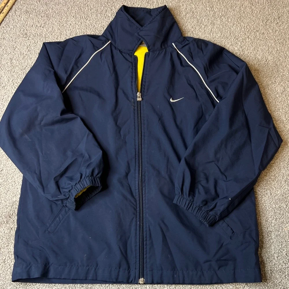 vtg y2k Nike jacket boys large Navy Yellow‎ Lined Track Jacket Zip Up Athletic